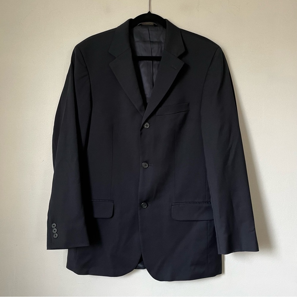Eddie Bauer Navy Wool Blend Stretch 3 Button Blazer Suit Jacket size 38 R
